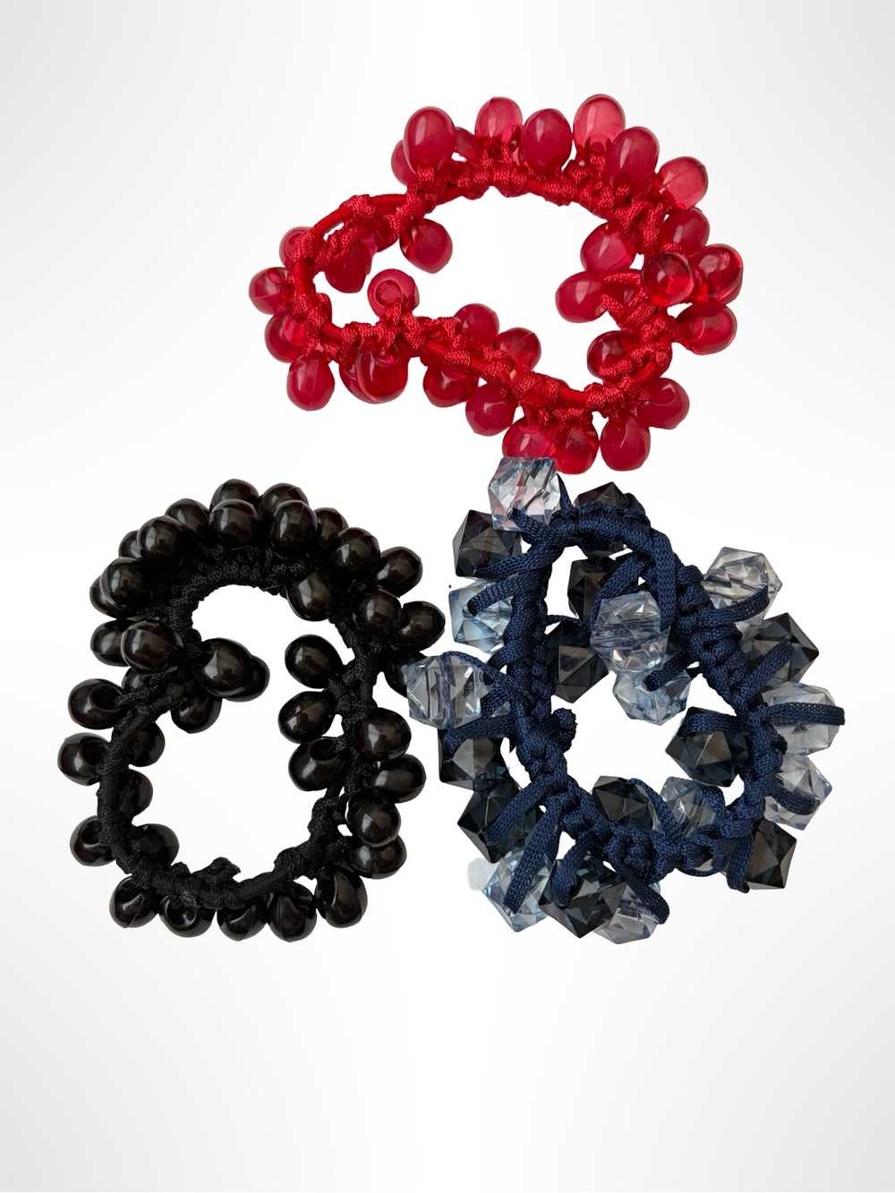 Y2K Beaded Hair Ties Scrunchies Set of 3 - Red Black Navy